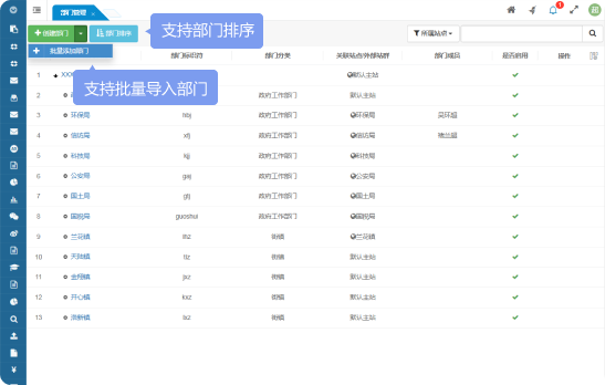 支持批量導(dǎo)入部門、支持部門排序